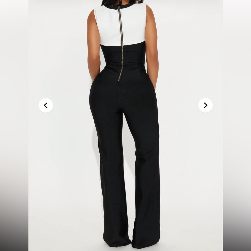 NWT Fashion Nova L Ahead Of Schedule Bandage Jumpsuit Buttons Black White - Picture 2 of 3